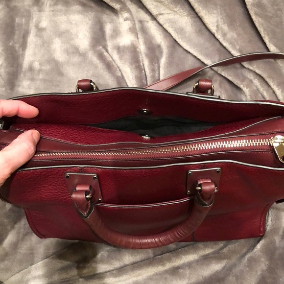 REBECCA MINKOFF Regan Leather Satchel Tote Handbag, wine colored - Picture 4 of 10